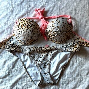 Victoria’s Secret peach and leopard print push-up bikini
